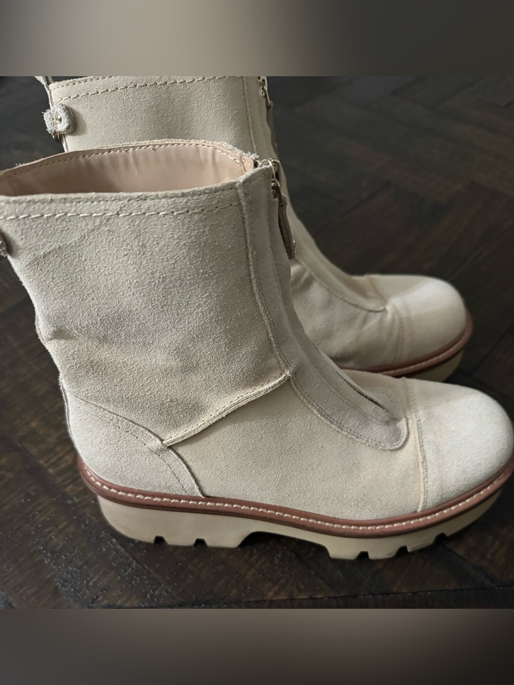 SAM EDELMAN BEIGE ZIP-UP CHELSEA BOOT | 7.5|